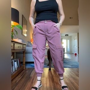 Zara satin, elastic waist cargo pants, size large